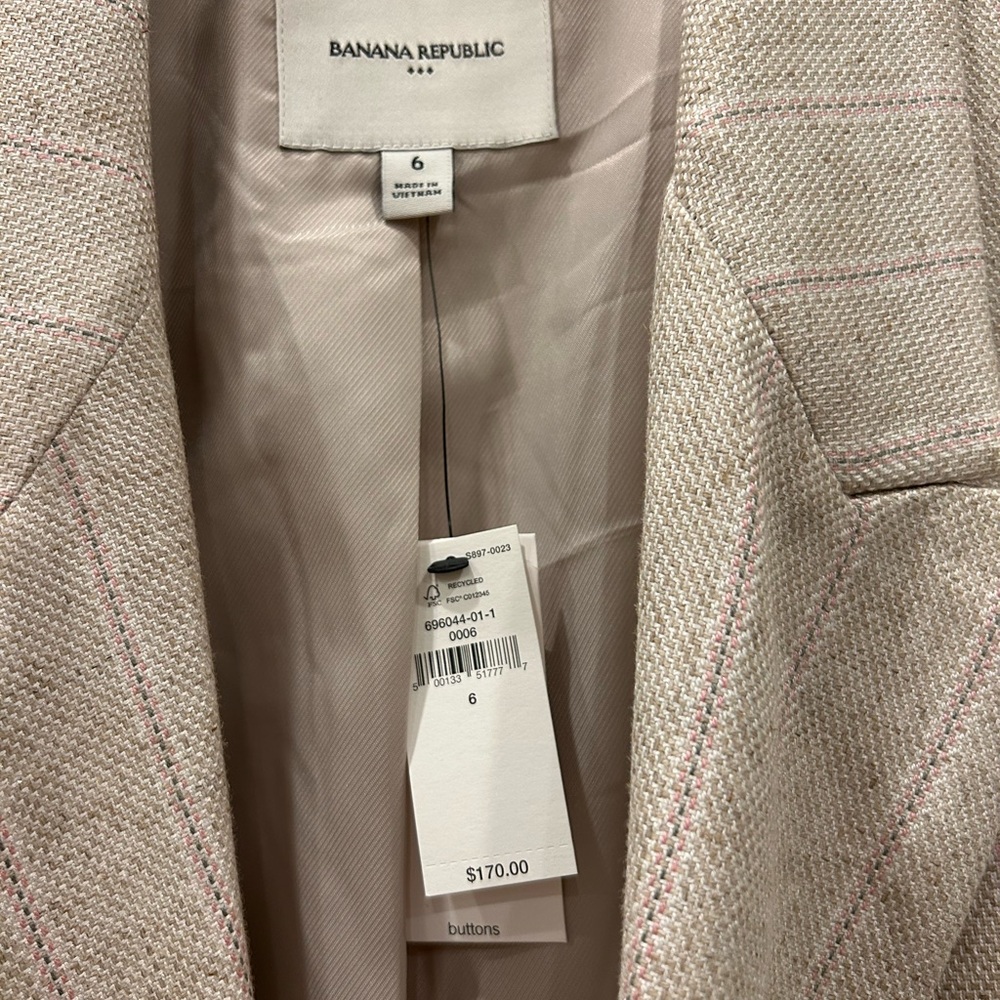 Banana Republic Beige Linen Striped Oversized Blazer | Size 6 | - Picture 2 of 8